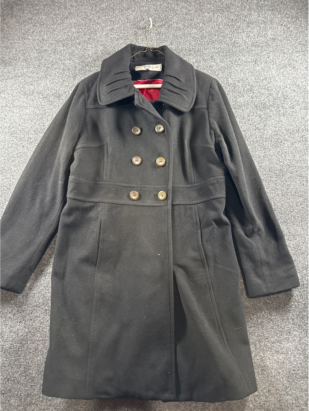 Donatella Womens 14 Black Double Breasted Long Coat Peacoat Dress Career